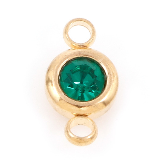 Picture of 304 Stainless Steel & Glass Connectors Gold Plated Green Blue Round 12mm x 7mm, 2 PCs