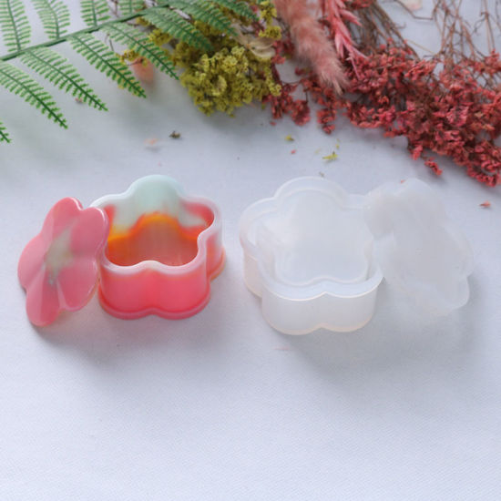 Picture of Silicone Resin Mold For Jewelry Making Plum Blossom White 77mm x 77mm 72mm x 72mm, 1 Set