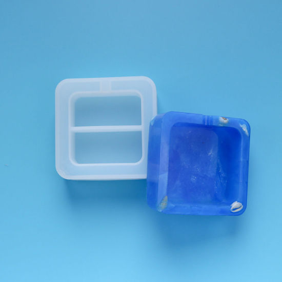 Изображение Silicone Resin Mold For Jewelry Making Ashtray Square White 95mm x 95mm, 1 Piece