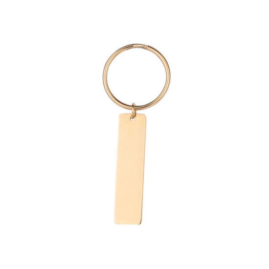 Picture of Stainless Steel Blank Stamping Tags Keychain & Keyring Gold Plated Rectangle One-sided Polishing 65mm x 25mm, 1 Piece