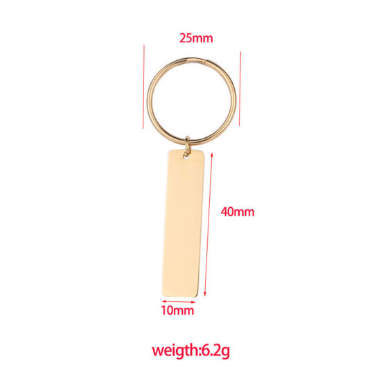 Picture of Stainless Steel Blank Stamping Tags Keychain & Keyring Gold Plated Rectangle One-sided Polishing 65mm x 25mm, 1 Piece