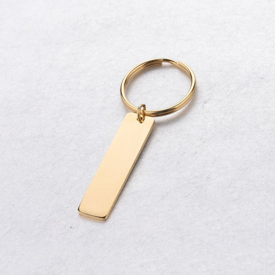 Picture of Stainless Steel Blank Stamping Tags Keychain & Keyring Gold Plated Rectangle One-sided Polishing 65mm x 25mm, 1 Piece