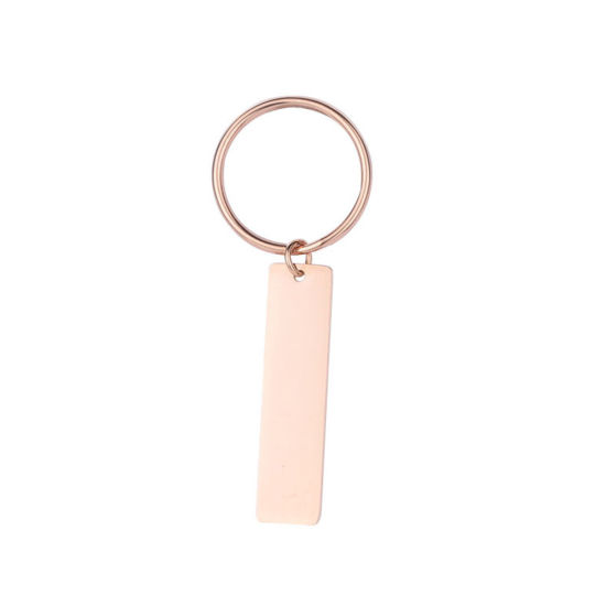 Picture of Stainless Steel Blank Stamping Tags Keychain & Keyring Rose Gold Rectangle One-sided Polishing 65mm x 25mm, 1 Piece