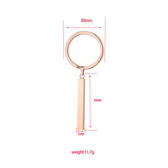 Picture of Stainless Steel Blank Stamping Tags Keychain & Keyring Rose Gold Rectangle One-sided Polishing 74mm x 30mm, 1 Piece