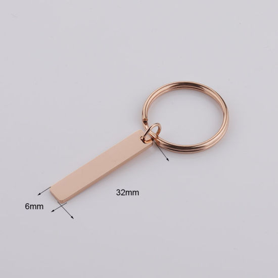Picture of Stainless Steel Blank Stamping Tags Keychain & Keyring Rose Gold Rectangle One-sided Polishing 57mm x 25mm, 1 Piece