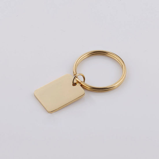 Изображение Stainless Steel Blank Stamping Tags Keychain & Keyring Rose Gold Rectangle One-sided Polishing 45mm x 25mm, 1 Piece