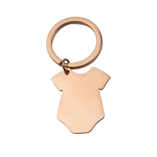 Picture of Stainless Steel Blank Stamping Tags Keychain & Keyring Rose Gold Clothes One-sided Polishing 55mm x 26mm, 1 Piece