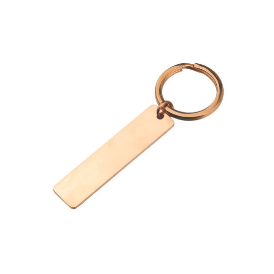 Picture of Stainless Steel Keychain & Keyring Rose Gold Rectangle Blank Stamping Tags Two Sides 75mm x 25mm, 1 Piece