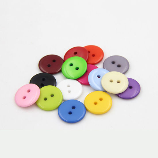 Picture of Resin Sewing Buttons Scrapbooking 2 Holes Round Black 9mm Dia, 100 PCs