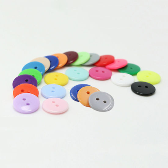 Picture of Resin Sewing Buttons Scrapbooking 2 Holes Round Black 9mm Dia, 100 PCs