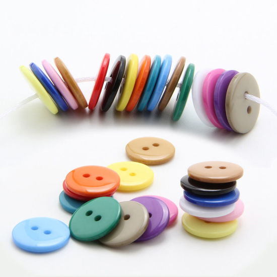 Picture of Resin Sewing Buttons Scrapbooking 2 Holes Round Black 9mm Dia, 100 PCs