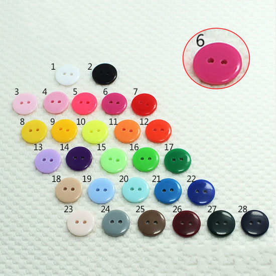 Picture of Resin Sewing Buttons Scrapbooking 2 Holes Round Fuchsia 9mm Dia, 100 PCs