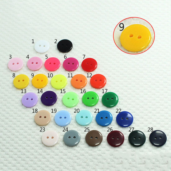 Picture of Resin Sewing Buttons Scrapbooking 2 Holes Round Yellow 9mm Dia, 100 PCs