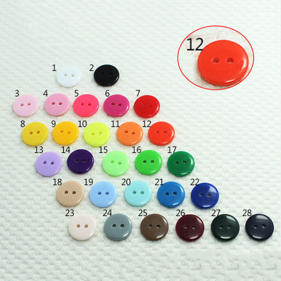 Picture of Resin Sewing Buttons Scrapbooking 2 Holes Round Red 9mm Dia, 100 PCs