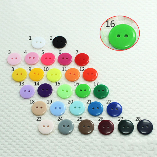 Picture of Resin Sewing Buttons Scrapbooking 2 Holes Round Grass Green 9mm Dia, 100 PCs