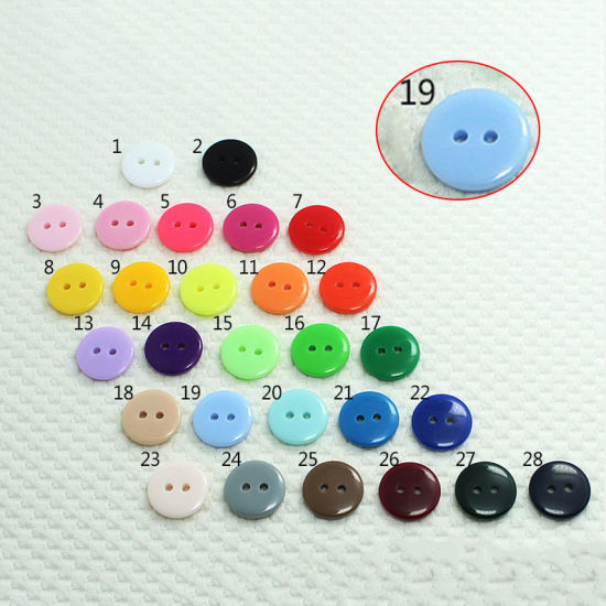 Picture of Resin Sewing Buttons Scrapbooking 2 Holes Round Blue 9mm Dia, 100 PCs