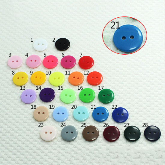 Picture of Resin Sewing Buttons Scrapbooking 2 Holes Round Royal Blue 9mm Dia, 100 PCs