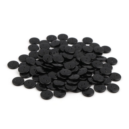 Bild von Harz Knöpfe für Aufnähen Scrapbooking 2 Löcher Rund Schwarz 10mm D., 100 Stück