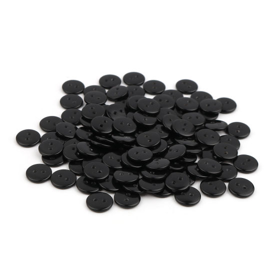 Picture of Resin Sewing Buttons Scrapbooking 2 Holes Round Black 10mm Dia, 100 PCs