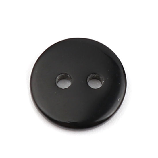 Изображение Смола Пуговицы С двумя отверстиями Круглые Черный 10мм диаметр, 100 ШТ