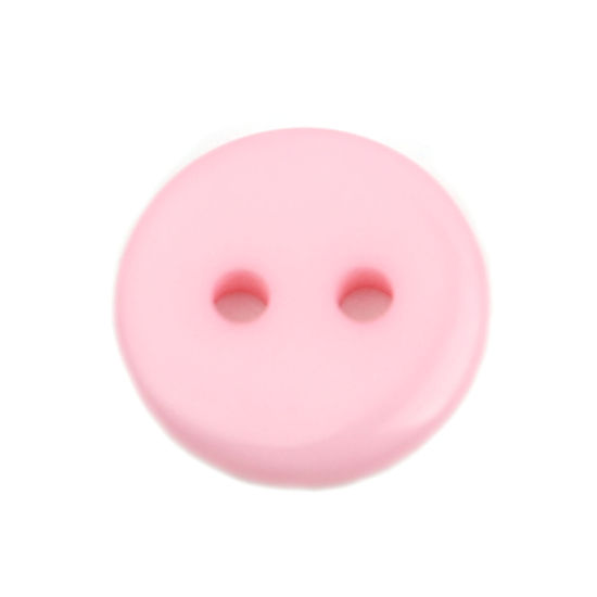 Изображение Смола Пуговицы С двумя отверстиями Круглые Розовый 10мм диаметр, 100 ШТ