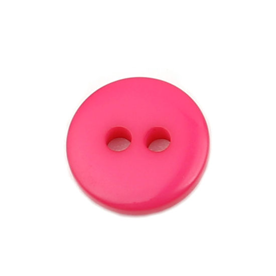 Изображение Смола Пуговицы С двумя отверстиями Круглые Ярко-розовый 10мм диаметр, 100 ШТ