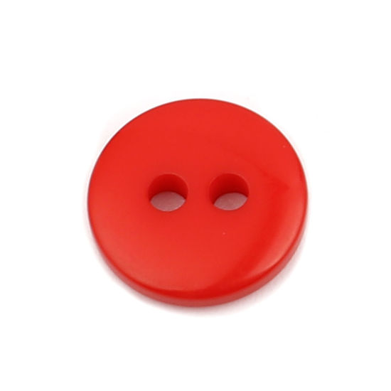 Изображение Смола Пуговицы С двумя отверстиями Круглые Красный 10мм диаметр, 100 ШТ