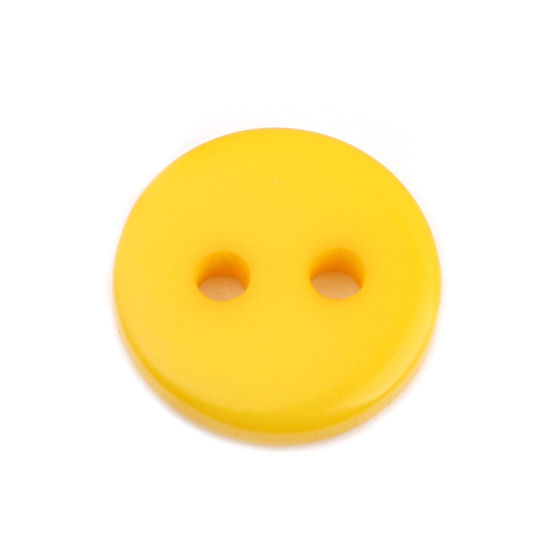 Изображение Смола Пуговицы С двумя отверстиями Круглые Желтый 10мм диаметр, 100 ШТ