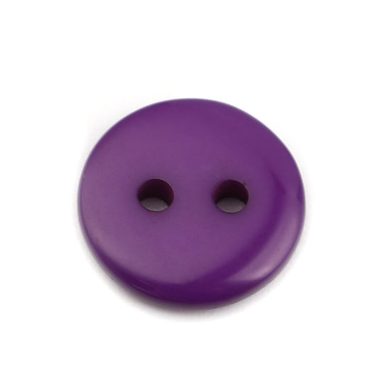 Изображение Смола Пуговицы С двумя отверстиями Круглые Фиолетовый 10мм диаметр, 100 ШТ