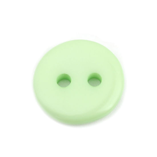 Изображение Смола Пуговицы С двумя отверстиями Круглые Светло-зеленый 10мм диаметр, 100 ШТ