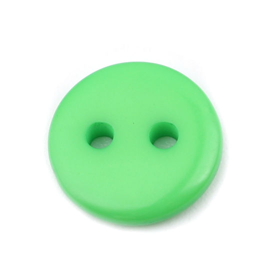 Изображение Смола Пуговицы С двумя отверстиями Круглые Зеленый 10мм диаметр, 100 ШТ