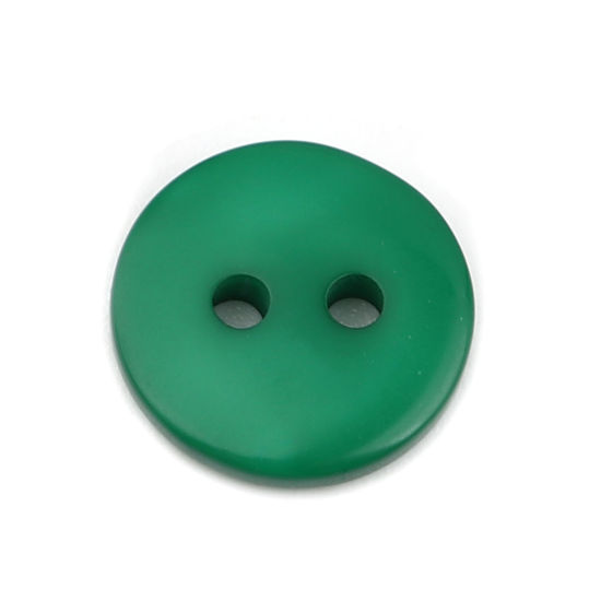 Изображение Смола Пуговицы С двумя отверстиями Круглые Темно-зеленый 10мм диаметр, 100 ШТ