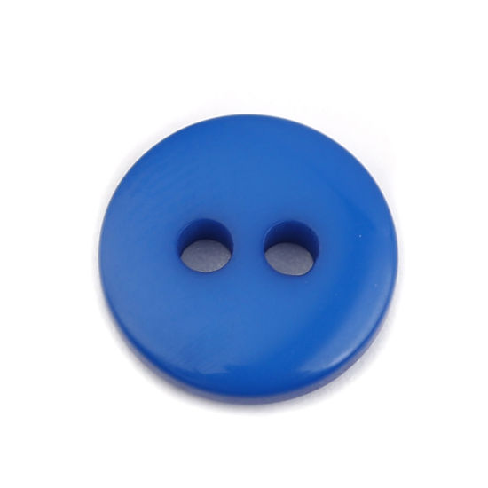 Изображение Смола Пуговицы С двумя отверстиями Круглые Темно-синий 10мм диаметр, 100 ШТ