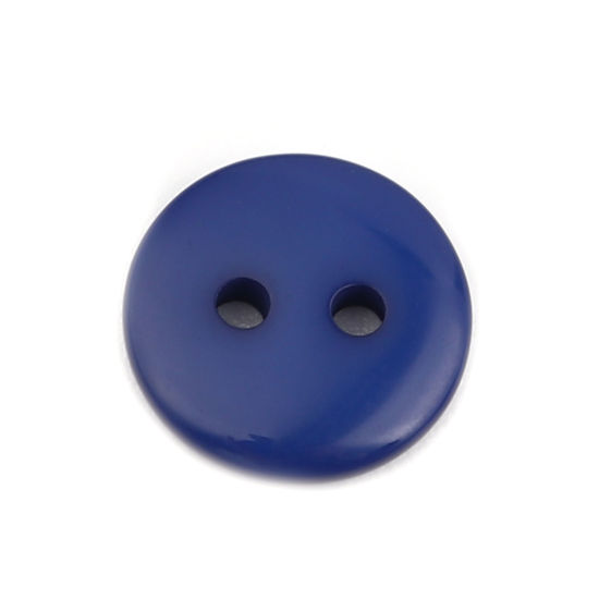 Изображение Смола Пуговицы С двумя отверстиями Круглые Темно-синий 10мм диаметр, 100 ШТ