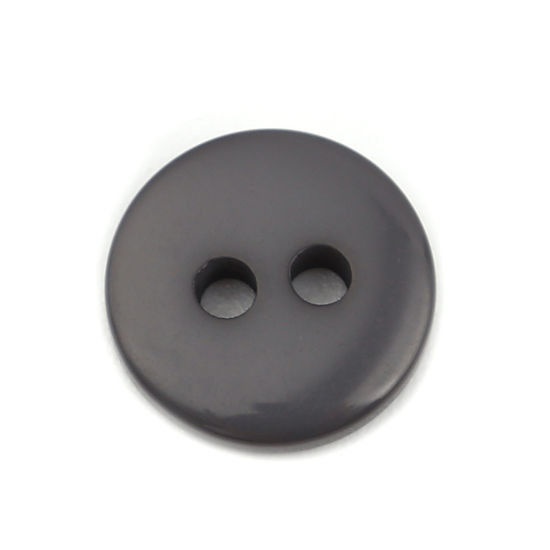 Изображение Смола Пуговицы С двумя отверстиями Круглые Серый 10мм диаметр, 100 ШТ