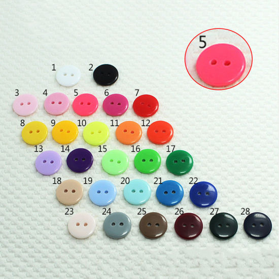 Picture of Resin Sewing Buttons Scrapbooking 2 Holes Round Hot Pink 15mm Dia, 100 PCs