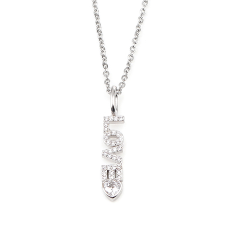 Image de Stainless Steel & Copper Valentine's Day Necklace Silver Tone " Love " Clear Cubic Zirconia 44cm(17 3/8") long, 1 Piece