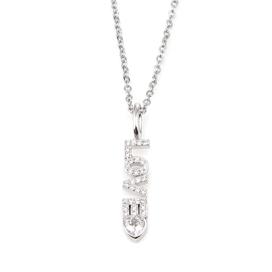 Image de Stainless Steel & Copper Valentine's Day Necklace Silver Tone " Love " Clear Cubic Zirconia 44cm(17 3/8") long, 1 Piece