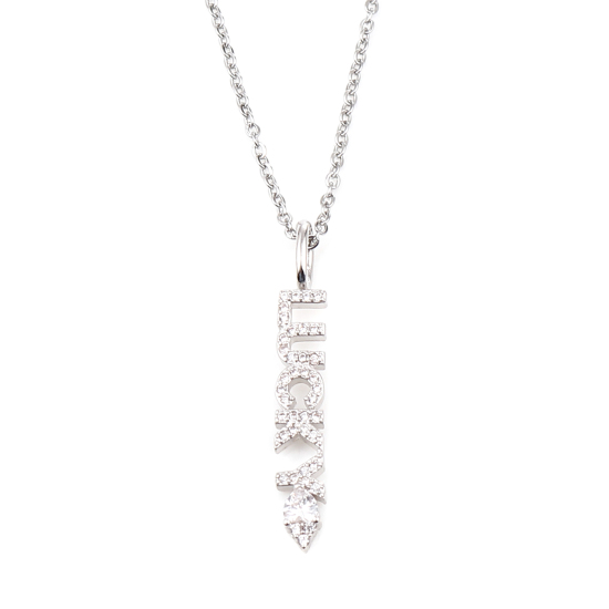 Изображение Stainless Steel & Copper Necklace Silver Tone Message " Lucky " Clear Cubic Zirconia 44cm(17 3/8") long, 1 Piece