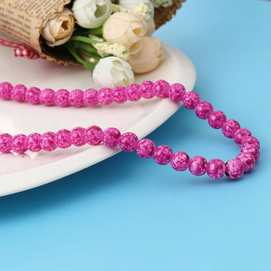 Изображение Glass Beads Round Fuchsia About 8mm Dia, Hole: Approx 1.2mm, 75cm(29 4/8") long, 2 Strands (Approx 105 PCs/Strand)