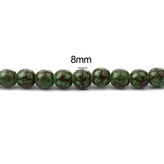 Изображение Glass Beads Round Green & Brown About 8mm Dia, Hole: Approx 1.2mm, 75cm(29 4/8") long, 2 Strands (Approx 105 PCs/Strand)