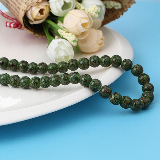 Изображение Glass Beads Round Green & Brown About 8mm Dia, Hole: Approx 1.2mm, 75cm(29 4/8") long, 2 Strands (Approx 105 PCs/Strand)