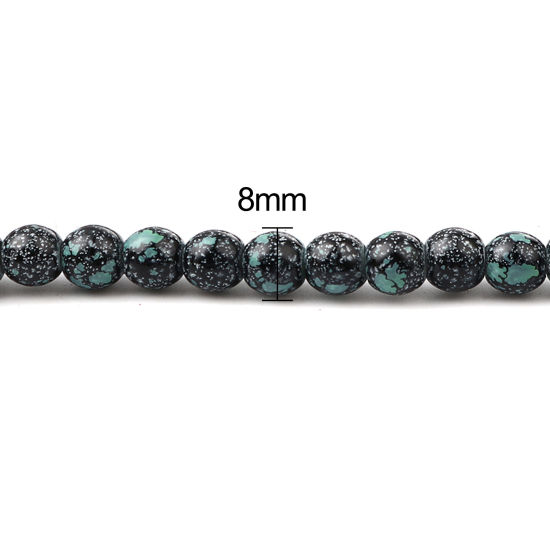 Picture of Glass Beads Round Black About 8mm Dia, Hole: Approx 1.2mm, 75cm(29 4/8") long, 2 Strands (Approx 105 PCs/Strand)