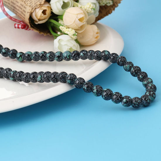 Picture of Glass Beads Round Black About 8mm Dia, Hole: Approx 1.2mm, 75cm(29 4/8") long, 2 Strands (Approx 105 PCs/Strand)