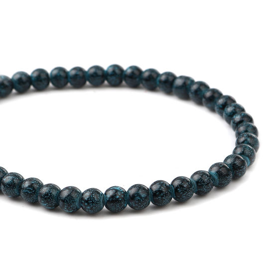 Picture of Glass Beads Round Blue Black About 8mm Dia, Hole: Approx 1.2mm, 75cm(29 4/8") long, 2 Strands (Approx 105 PCs/Strand)