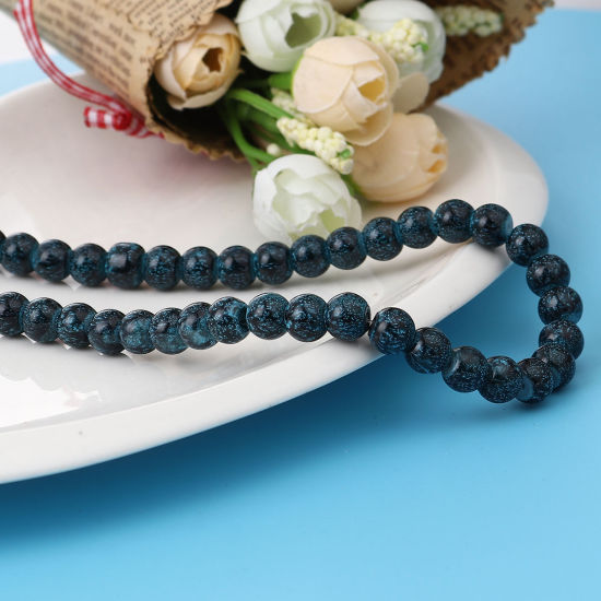 Изображение Glass Beads Round Blue Black About 8mm Dia, Hole: Approx 1.2mm, 75cm(29 4/8") long, 2 Strands (Approx 105 PCs/Strand)