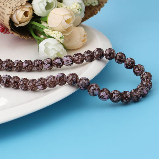 Picture of Glass Beads Round Brown About 8mm Dia, Hole: Approx 1.2mm, 75cm(29 4/8") long, 2 Strands (Approx 105 PCs/Strand)