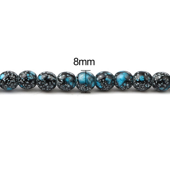 Изображение Glass Beads Round Blue & Black About 8mm Dia, Hole: Approx 1.2mm, 75cm(29 4/8") long, 2 Strands (Approx 105 PCs/Strand)