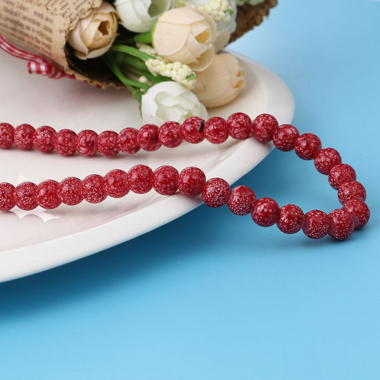 Picture of Glass Beads Round Red About 8mm Dia, Hole: Approx 1.2mm, 75cm(29 4/8") long, 2 Strands (Approx 105 PCs/Strand)