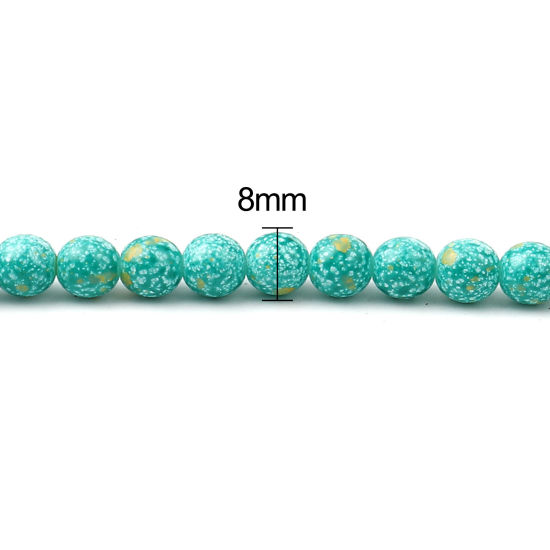 Изображение Glass Beads Round Cyan Crack Imitation Stone About 8mm Dia, Hole: Approx 1.2mm, 75cm(29 4/8") long, 2 Strands (Approx 105 PCs/Strand)